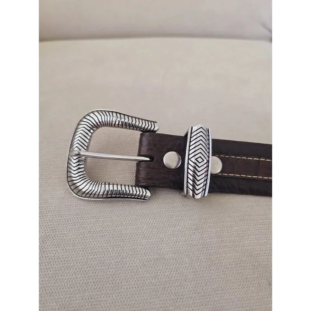 Vintage Bison Coloma Brown 5162 Leather Buckle Belt USA Croc Emboss Mens Size 40